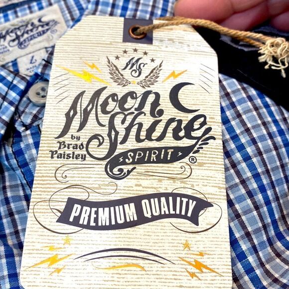 Moon shine plaid blue white black plaid pockets covered snaps embroidery - Picture 4 of 6
